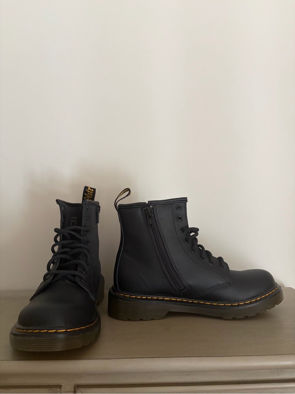 Dr. Martens Soft Black Leather Zip Lace-Up Ankle Boots